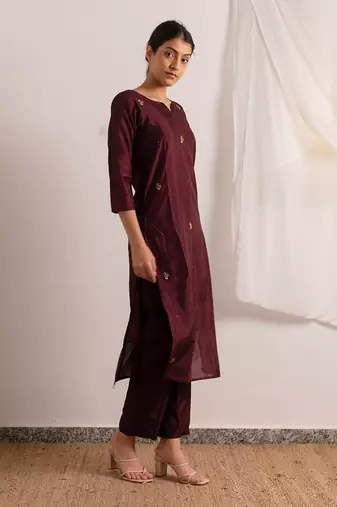 Maroon Sara Straight Fit Kurta Set