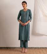 Ice Blue Straight Fit Kurta Set