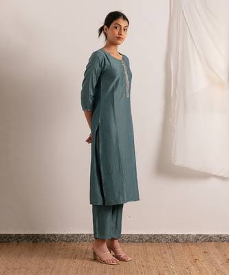 Ice Blue Straight Fit Kurta Set 2