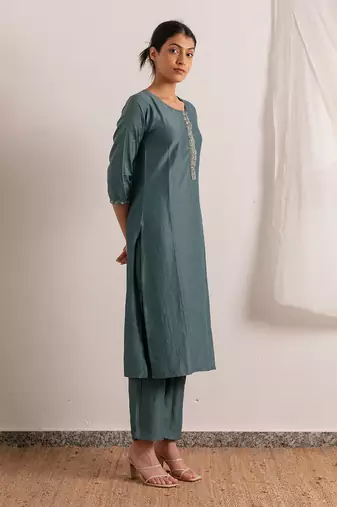 Ice Blue Straight Fit Kurta Set