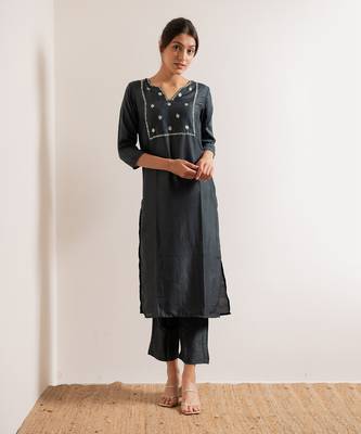 Midnight Blue Midnight Straight Fit Kurta Set 1