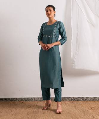 Ice Blue Falak Straight Fit Kurta Set 1