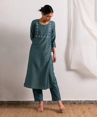Ice Blue Falak Straight Fit Kurta Set 2
