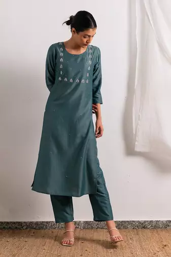 Ice Blue Falak Straight Fit Kurta Set