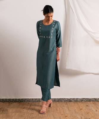 Ice Blue Falak Straight Fit Kurta Set 3