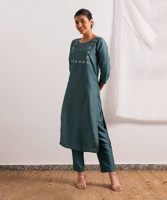 Ice Blue Falak Straight Fit Kurta Set 4