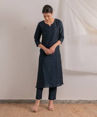 Navy Blue Heer Straight Fit Kurta Set 2