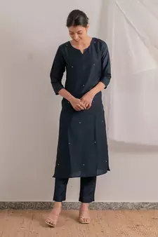 Navy Blue Heer Straight Fit Kurta Set
