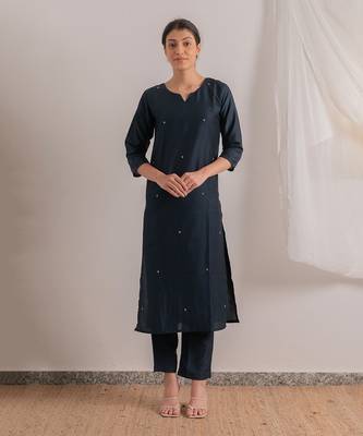 Navy Blue Heer Straight Fit Kurta Set 1