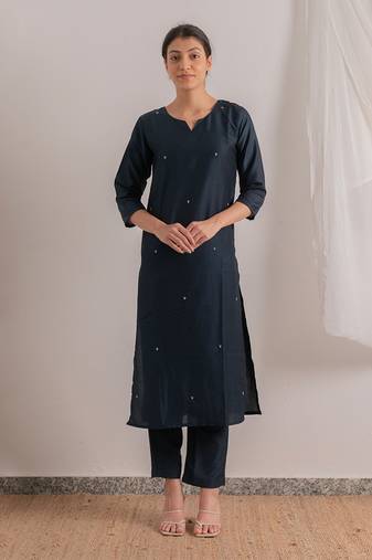 Navy Blue Heer Straight Fit Kurta Set