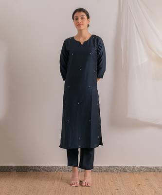 Navy Blue Heer Straight Fit Kurta Set 3