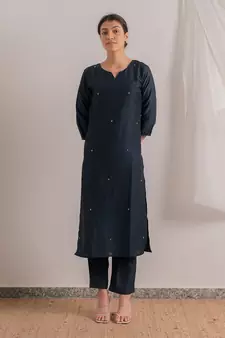 Navy Blue Heer Straight Fit Kurta Set