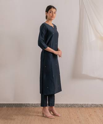 Navy Blue Heer Straight Fit Kurta Set 4