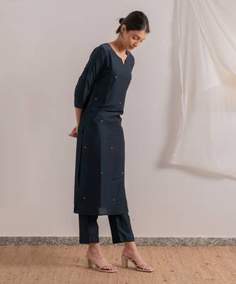 Navy Blue Heer Straight Fit Kurta Set 5
