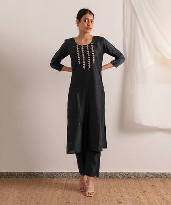 Midnight Blue Blues Straight Fit Kurta Set 1