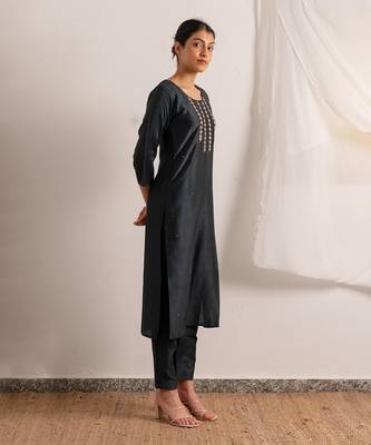 Midnight Blue Blues Straight Fit Kurta Set 3