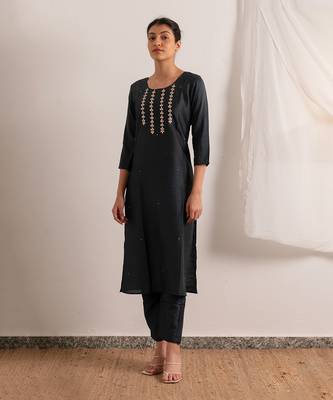 Midnight Blue Blues Straight Fit Kurta Set 4