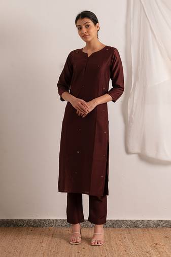 Maroon Raazi Straight Fit Kurta Set
