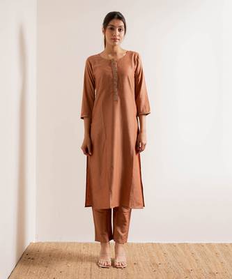 Dusty Orange Chaap Straight Fit Kurta Set 2