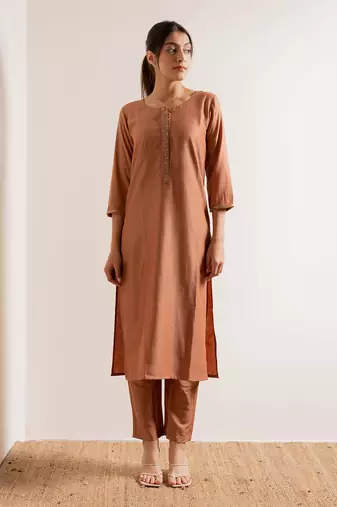 Dusty Orange Chaap Straight Fit Kurta Set