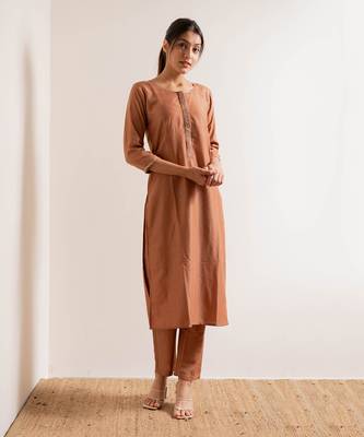 Dusty Orange Chaap Straight Fit Kurta Set 4