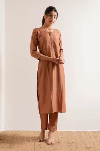Dusty Orange Chaap Straight Fit Kurta Set
