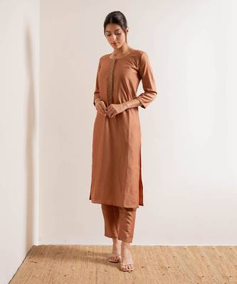 Dusty Orange Chaap Straight Fit Kurta Set 6