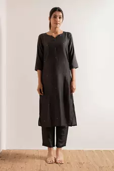 Steel Black Tara Straight Fit Kurta Set