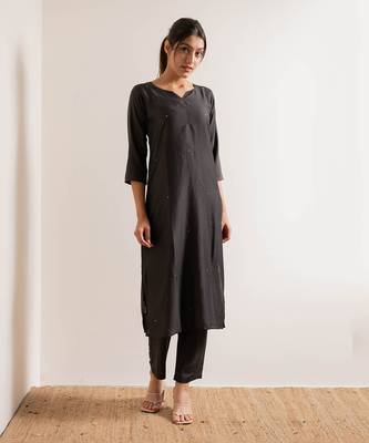 Steel Black Tara Straight Fit Kurta Set 1