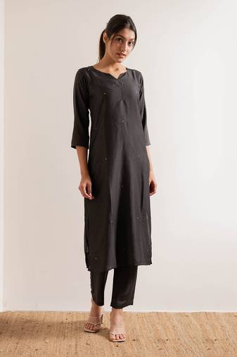 Steel Black Tara Straight Fit Kurta Set