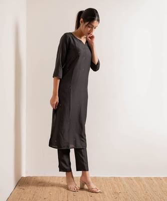 Steel Black Tara Straight Fit Kurta Set 3