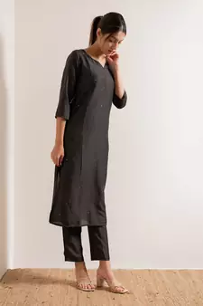 Steel Black Tara Straight Fit Kurta Set