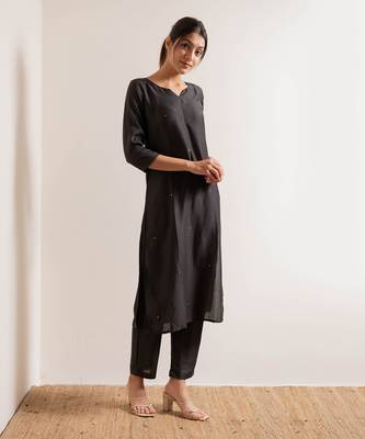 Steel Black Tara Straight Fit Kurta Set 4
