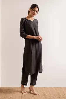 Steel Black Tara Straight Fit Kurta Set