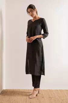 Steel Black Tara Straight Fit Kurta Set