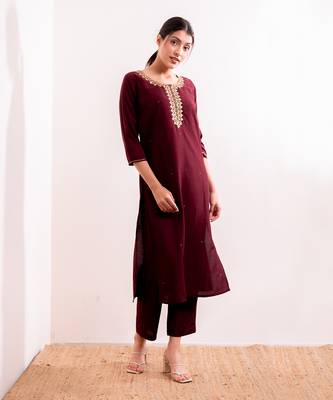 Maroon Saba Straight Fit Kurta Set 1