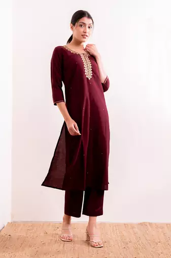 Maroon Saba Straight Fit Kurta Set