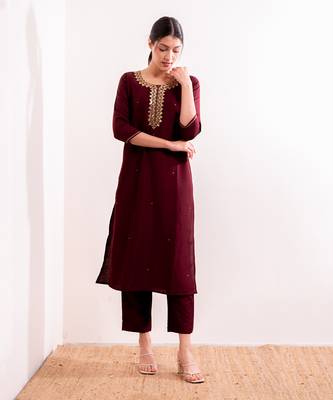 Maroon Saba Straight Fit Kurta Set 3