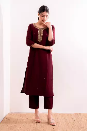 Maroon Saba Straight Fit Kurta Set