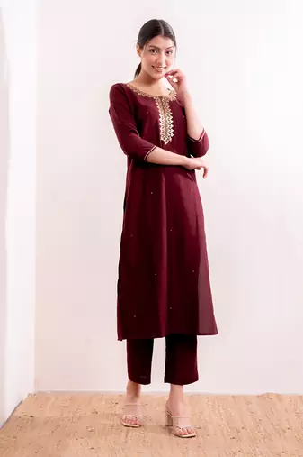 Maroon Saba Straight Fit Kurta Set