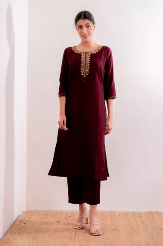 Maroon Saba Straight Fit Kurta Set