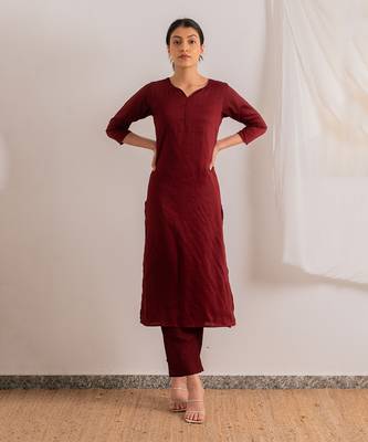 Red Sadka Straight Fit Kurta Set 3