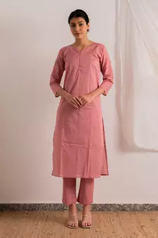 Pink Rose Straight Fit Kurta Set