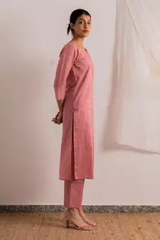 Pink Rose Straight Fit Kurta Set