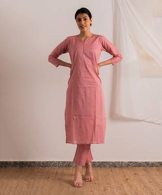 Pink Rose Straight Fit Kurta Set 4