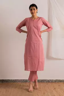 Pink Rose Straight Fit Kurta Set