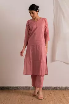 Pink Rose Straight Fit Kurta Set