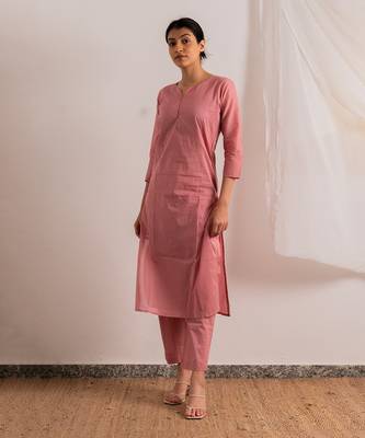 Pink Rose Straight Fit Kurta Set 1