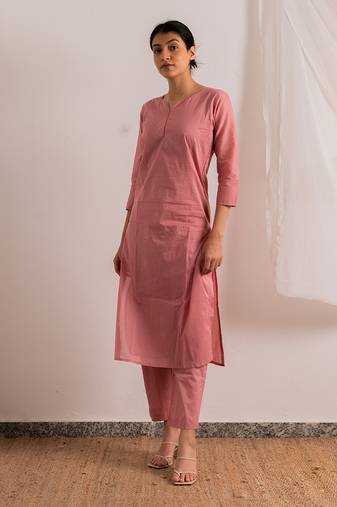Pink Rose Straight Fit Kurta Set