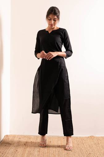 Black Karaar Straight Fit Kurta Set